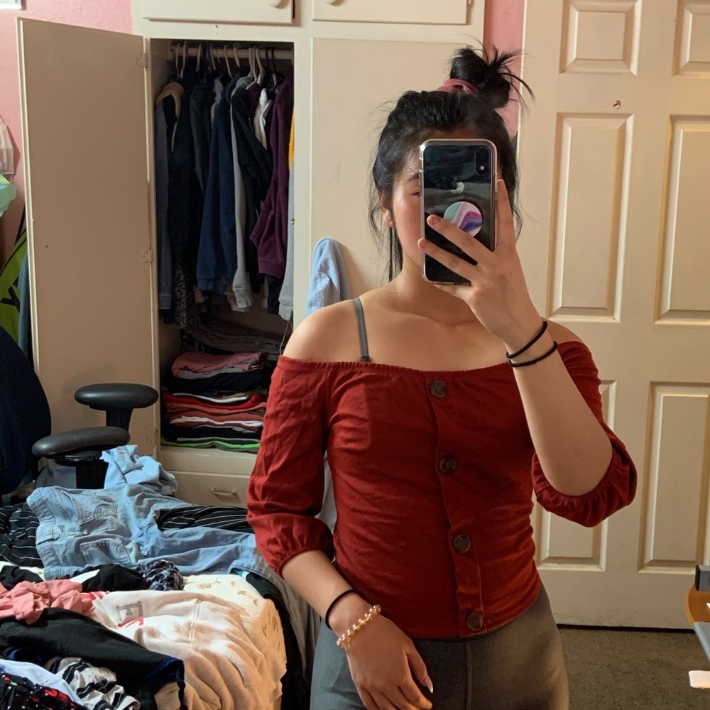 Burgundy off the shoulder
